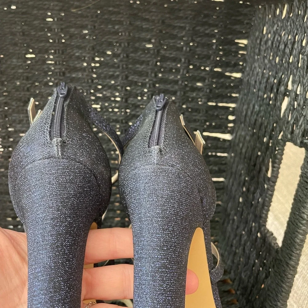 Nina “Shari” navy glitter straps sandal 7.5 wedding, party, evening Gorgeous!